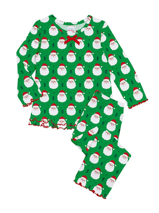 Happy Santa Christmas Girls Ruffle Top & Pant Pajama Set