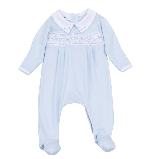 LANDRY SMOCKED FOOTIE LT BLUE
