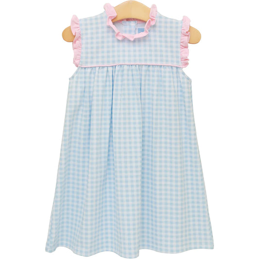 MEREDITH DRESS LT BLUE GING/PINK