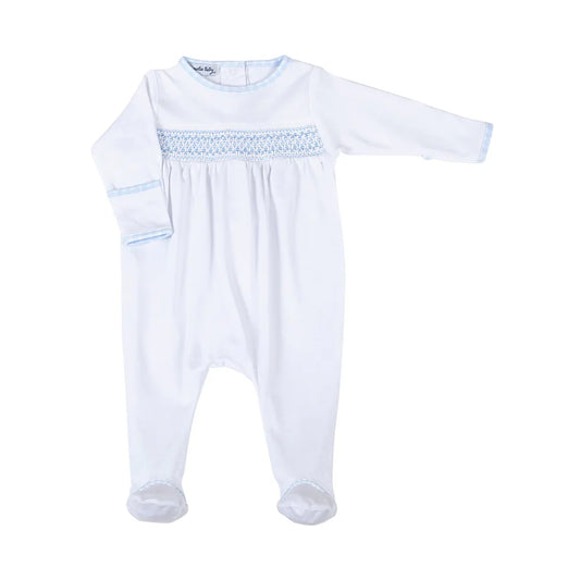 NEW BEGINNINGS BLUE SMOCKED FOOTIE