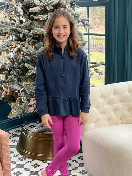 Peplum Knit 1/4 Zip - Navy