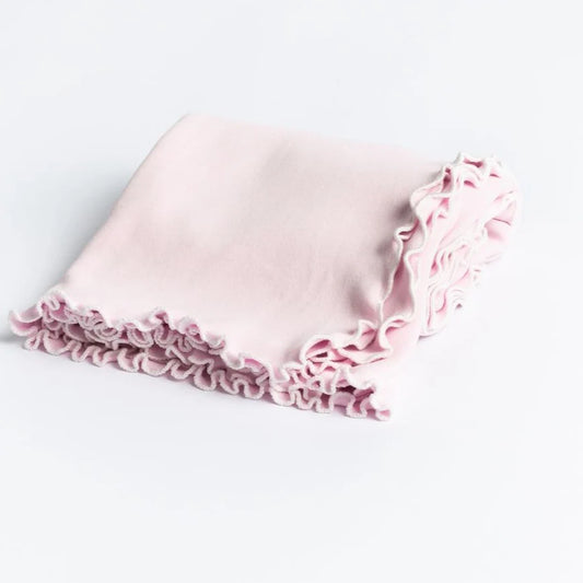 Lettuce Leaf Receiving Blanket w/ Ribbon Tie Pink/White