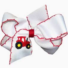 Medium Grosgrain Hair Bow with Moonstitch Edge and Tractor Embroidery