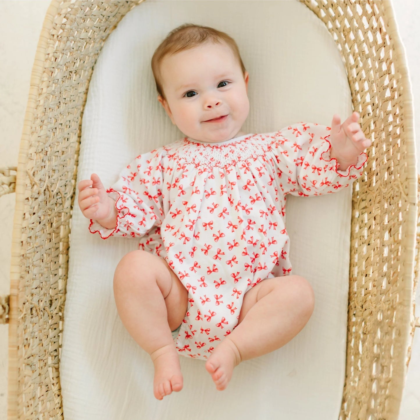 SCARLETT BOWS SMOCKED LS BUBBLE