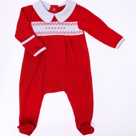 RED CLASSIC SMOCKED BOY FOOTIE