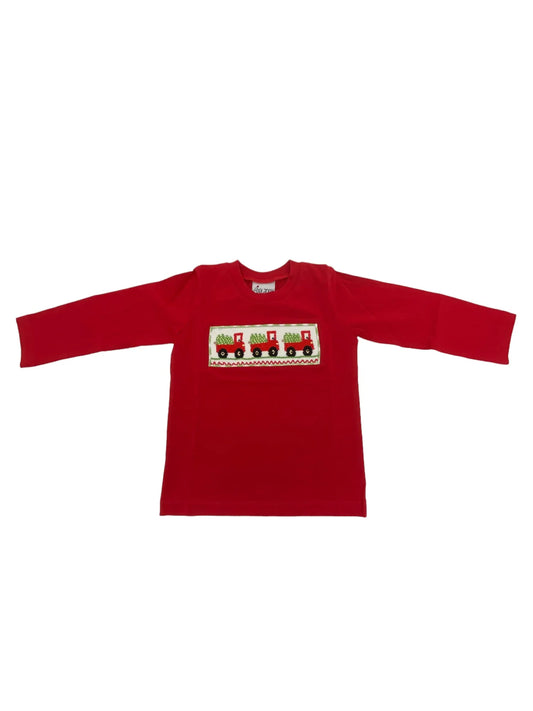 Red Smocked Christmas Tree Truck L/S Shirt